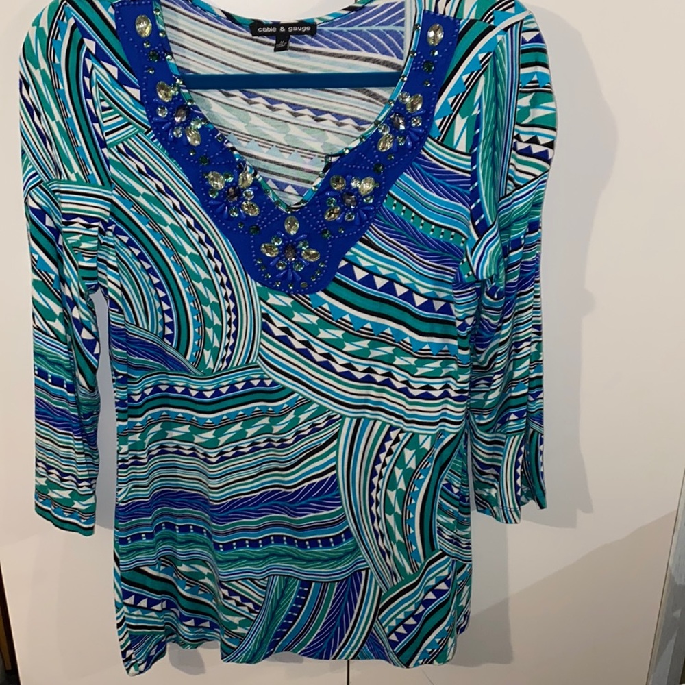Beautiful multicolored tunica with beaded neckline